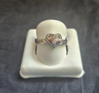 925 STERLING SILBER CZ - HERZ RING GR 7 - Namen ''Owen'' und ''Sophia'' (16950)
