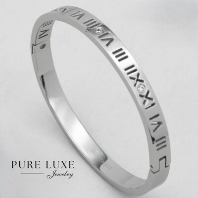 Women's 6.5'' Stainless Steel Roman Numeral Cubic Zirconia Bangle Box
