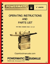 POWERMATIC 60 8" Jointer Older Instruction & Parts Manual 1449