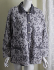 Focus Sz L Gray White Funky Fun Floral Art-to-wear Lightweight Shirt Jacket