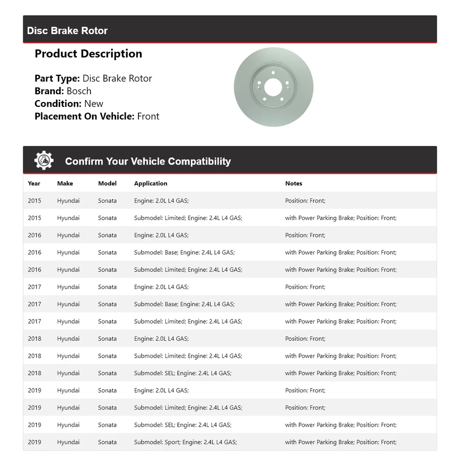 Rotor de freno de disco delantero QuietCast Bosch 2015-2019 Hyundai Sonata Bosch 2016 2017 Foto 2 de 4