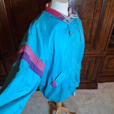 BE IN THE CURRENT SEEN Vintage Windbreaker Reversible ONE SZE Turquoise/Gray Y2K