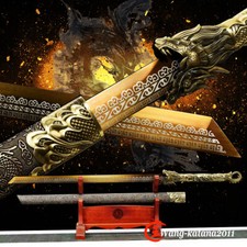 Espada Ninja Afilada Dorada 1095 Acero Funcional Japonés Ninjato Espada Recta