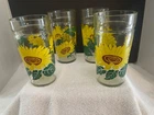 Vintage Anchor Hocking Sunflower Jelly Jar Style Drinking Glasses 16 oz Set Of 4
