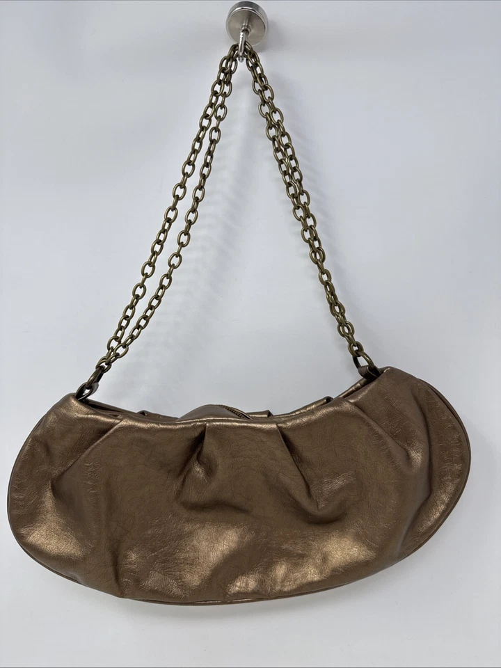 Vtg Necessary Objects Crescent Purse Metallic Bronze Bag Chain Strap Y2K Handbag - Изображение 2 из 4