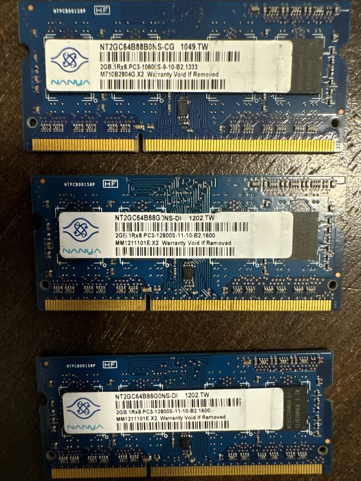 3xNanya  2GB 1Rx8 PC3-12800 DDR3 SODIMM Laptop Memory RAM NT2GC64B88G0NS-DI - Image 2 of 2