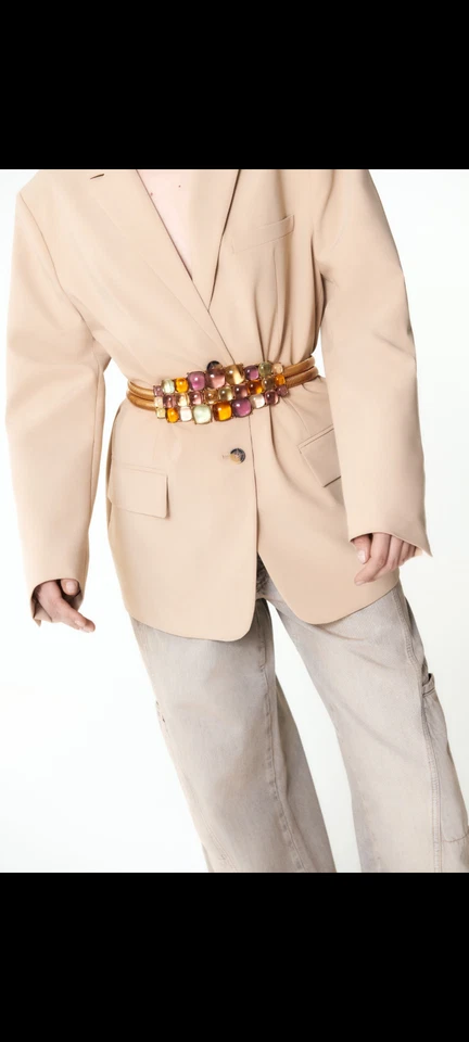 Zara metal stretch belt with multiple multicoloured resin size 28 30 32