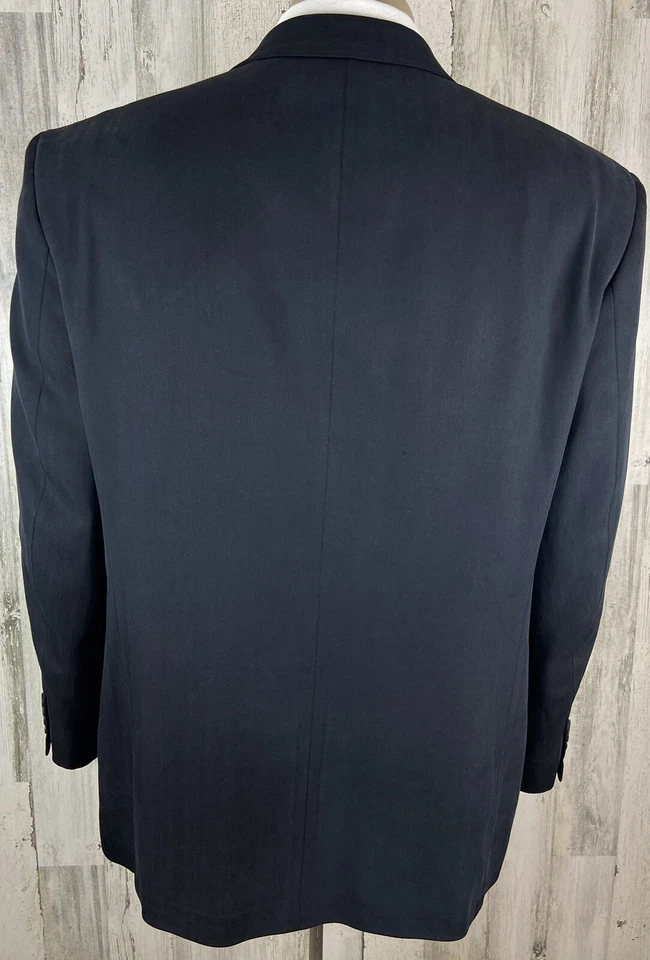 Jaqueta Masculina Geoffrey Beene Sport Coat 46-48R Preta 100% Seda [A-1890] - Imagem 4 de 4