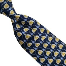 A3 VTG BURBERRYS NAVY BLUE GEOMETRIC 100 SILK NECKTIE MADE IN ITALY