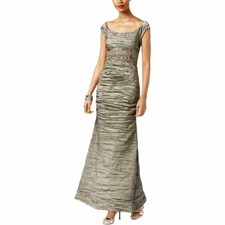 Alex Evenings Pewter Crinkle Floral Embroidered Dress Gown Size 4 NWT  259 