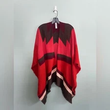 LOFT Women’s Geometric Southwest Burgundy and Brown Knit Poncho Shawl One Size