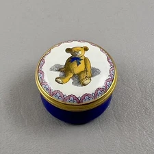 Halcyon Days Smithsonian Original Teddy Bear Blue Screw Top Enamel