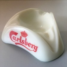 Vintage Carlsberg Beer Advertising Ashtray White Milk Glass Opalex Made France