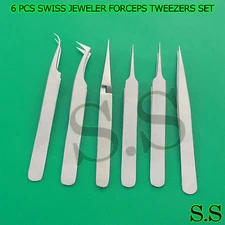 6 PCS SWISS JEWELER STYLE PRECISION MICRO FORCEPS TWEEZERS SET