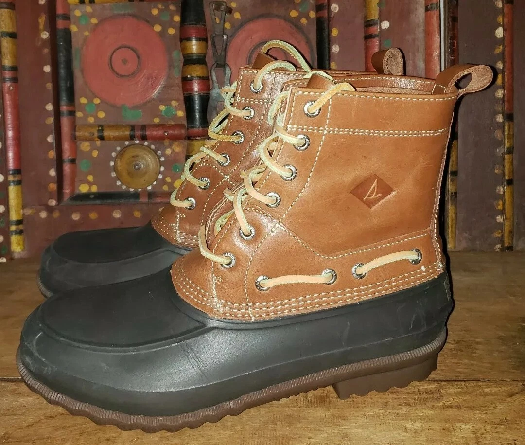 Sperry duck boots leather rubber brown mens 8.5 m used once