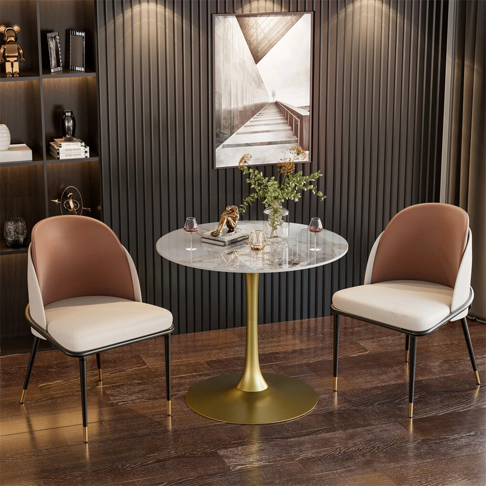 High Gloss Marble Dining Table w/ Tulip Pedestal Small kitchen Table 2-4 People - Image 4 of 4