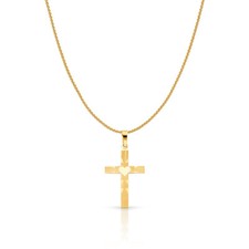 14K Yellow Gold Cross Charm Pendant with 0.9mm Wheat Chain Necklace