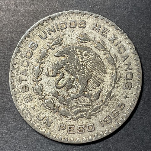 1963 MO $1 Mexico SILVER One Un 1 Peso Circulated edge lettering Morelos coin - Picture 2 of 2