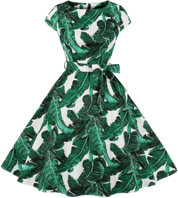 Pinup Retro 1950s Swing Rockabilly Green Palm Leaves Print Dress SIZE L NEW  | eBay