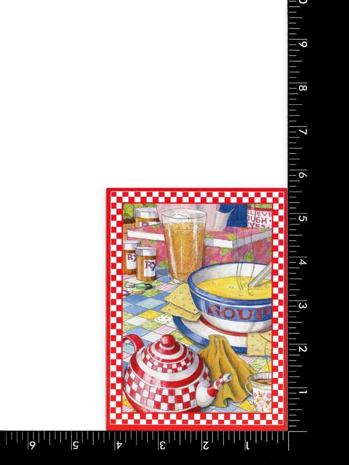 Tarjeta pensada GET WELL, ilustración de medicina de té de sopa por Patty Rosencrantz +✉ Foto 4 de 4