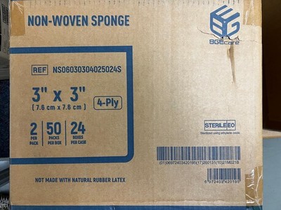 Sponge, Non-Woven, Sterile, 3''x3'', 4-ply (2 EA/PK, 50 PK/BX, 24 BX/CS)