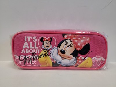 Stationery Pencil Case Bag - Disney Minnie Mouse Hot-Pink Zip Pouch Storage 3x8''