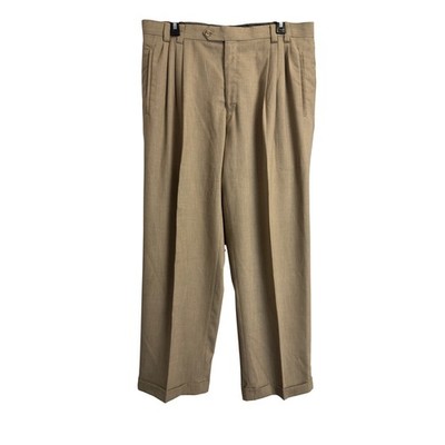 Sean John Mens Pleated Cuffed Dress Pants Khaki Trousers 36W x 30L Tan Stripe