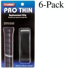 Tourna Pro Thin Replacement Grip, 2.54 cm x 110 cm x 1.25 mm - Black 6-Pack 