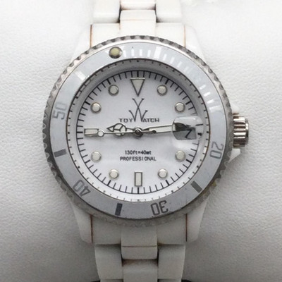 ToyWatch Professional Watch Womens 37mm Silver Tone Ceramic Date New Battery
