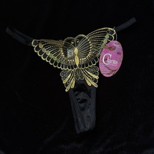 NEW with tags Charms Lingerie Thong Panties One Size Black Gold Butterfly