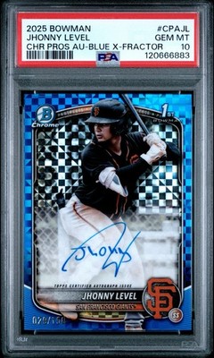 2025 Bowman #CPAJL Jhonny Level 1st Chrome Blue X-Fractor Auto /150 PSA 10