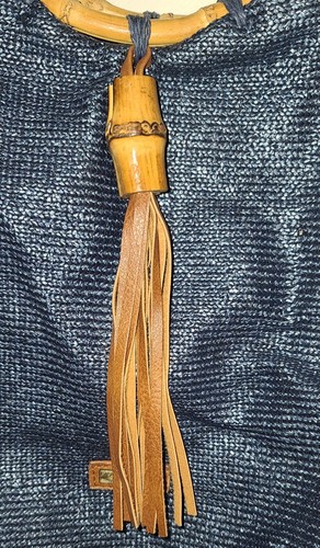 Vintage Sun N Sand Blue Woven Straw Hand Bag Purse W/ Bamboo Handles and Tassel - Picture 4 of 9