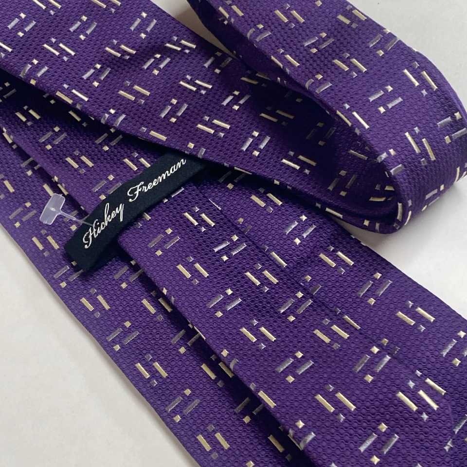 HICKEY FREEMAN TIE PURPLE GEOMETRIC XL Extra Long Tall Necktie MADE IN USA.  S66 - Image 3 of 4