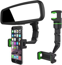 360 Car Phone Holder Rotatable And Retractable Rearview Mirror Universal Mount