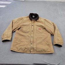 Dickies VTG Barn Jacket Mens XL Canvas Quilted Lined Beige Pockets Snap Chore