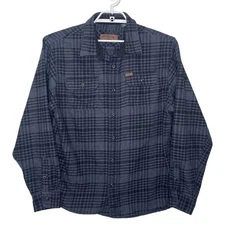 ORVIS Shirt Jacket Men's XL Black Gray Plaid Flannel Thick Pockets Outdoor