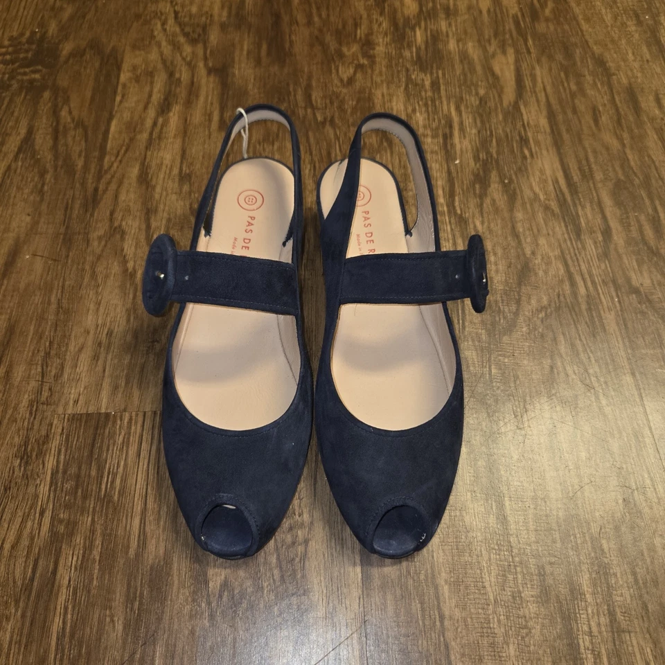 Pas de Rouge cuñas con cordones para mujer 9 (40) azul marino hebilla punta abierta tacón de 1,75" Foto 3 de 4