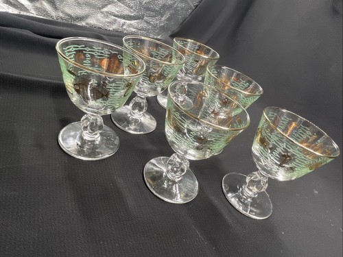 Vintage Libbey MARINE LIFE Set of 6 Cordial Glasses Stemware MCM Rare - Picture 8 of 10