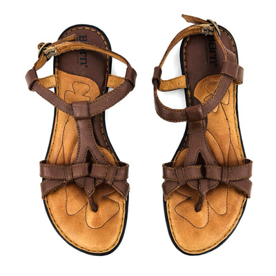 Womens 7 Born Hand Crafted Brown Leather Strappy Thong Ankle Sandals Flat B99206