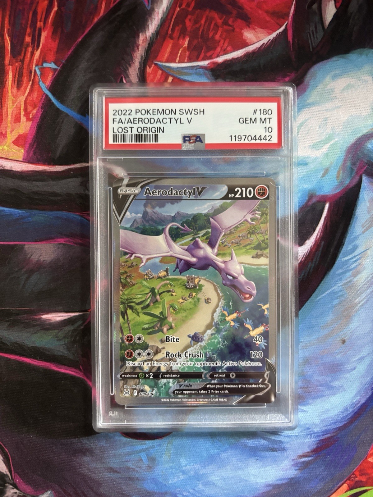 Pokemon TCG Aerodactyl v 180/196 Lost Origin PSA 10 Gem Mint - With Slab Guard