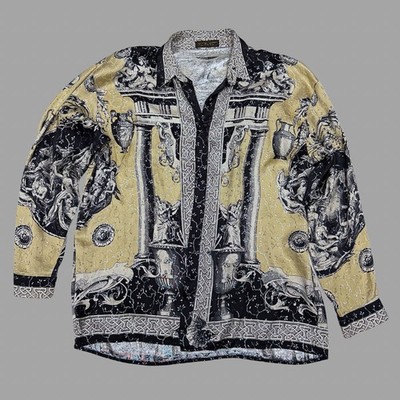 Vintage Seta Per Uomo Men s Silk Shirt, Gold With Silver Thread - 2XL