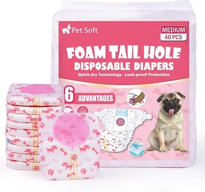  Disposable Dog Diapers - Female Dog Diapers with Adjustable Foam Tail Hole