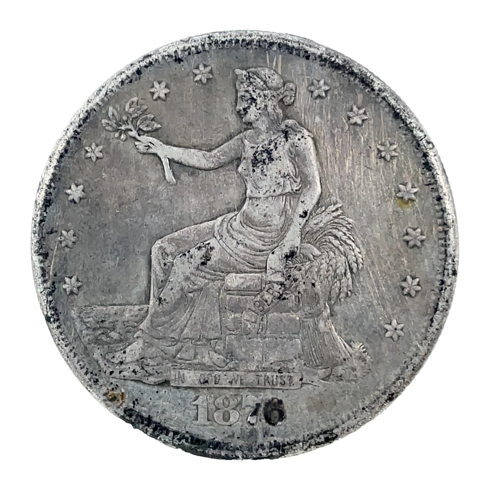 Dólar comercial Carson City 1876 CC - moneda de $1 de plata muy fina 90 % muy fina de Estados Unidos Foto 3 de 4