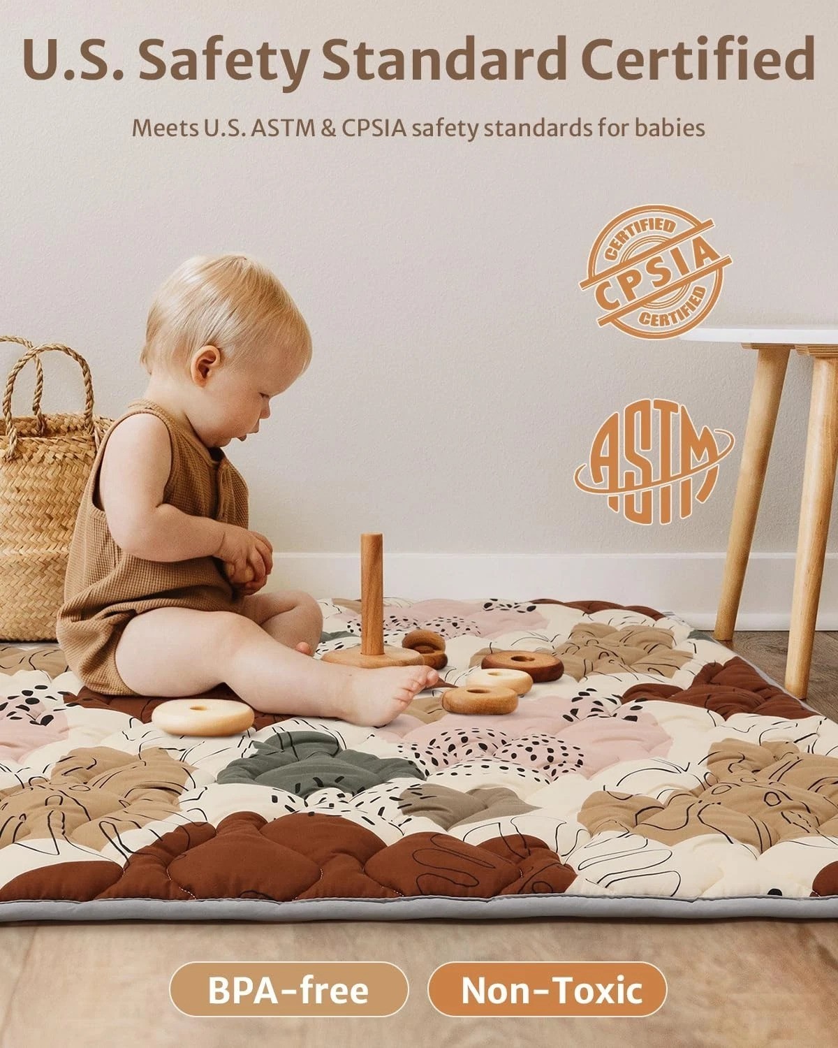 Crawling Mat for Infants - Thick Foam 50x50 Play Mat with Unique Boho Design