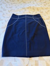 Calvin Klein Blue Denim Look Skirt White Stitching Size 12