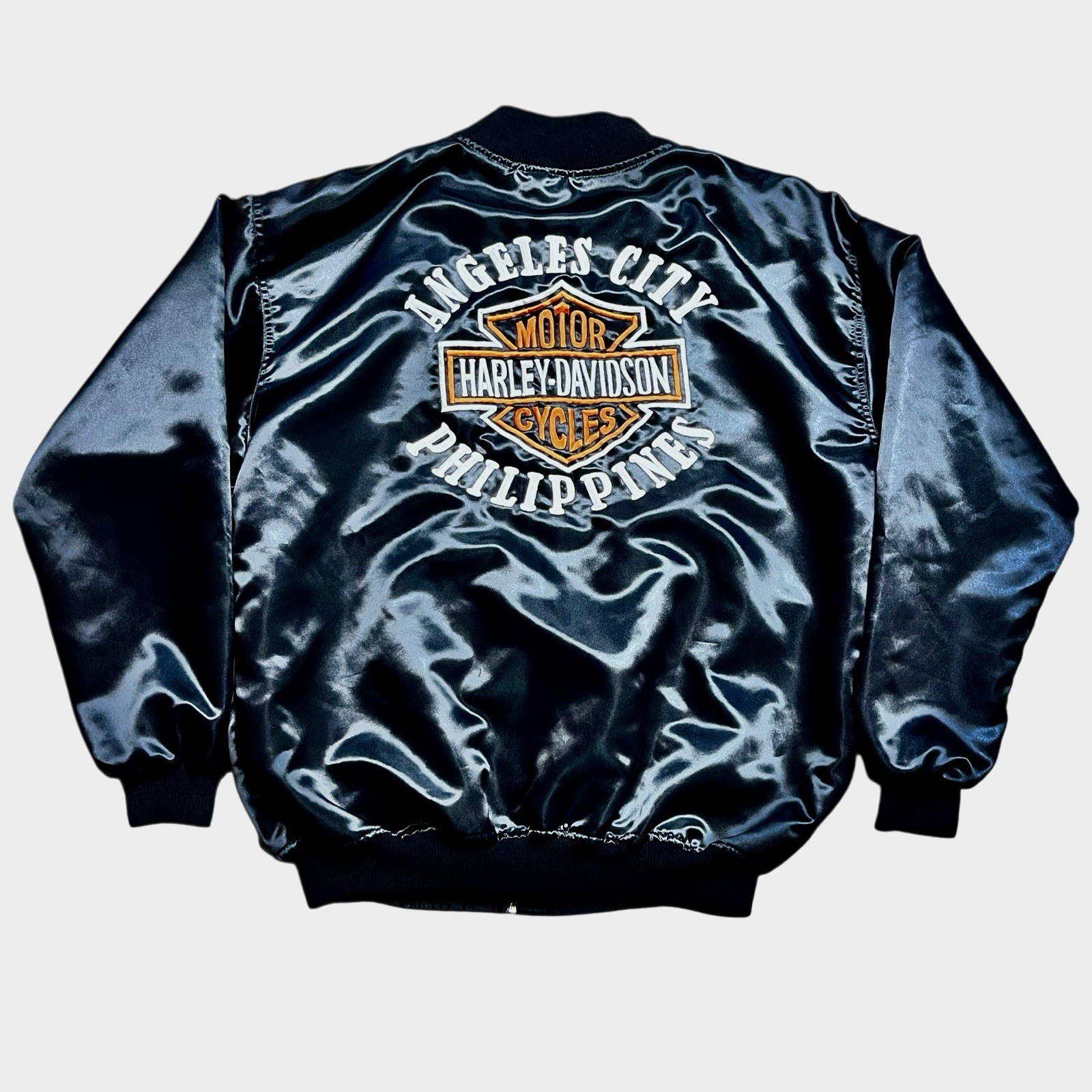 Vintage Harley-Davidson Jacket Mens 2XL Black Bomber Satin Made USA 90s Biker