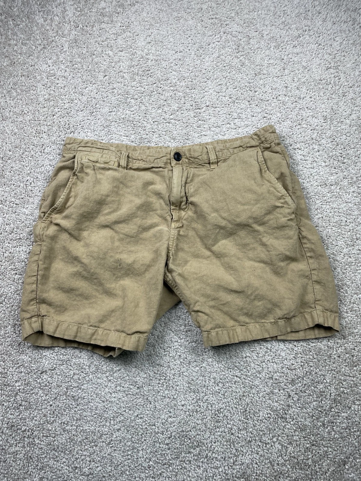 John Varvatos Shorts Mens 36 Beige Chino Linen Blend Regular Fit Pockets 7 in