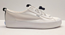 Keds White Canvas Slip on Kickback Sneakers with Toe Cap, Elastic Laces WF68096