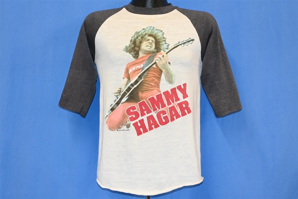 vtg 80s SAMMY HAGAR RED HOT ROCK PHOTO GUITAR RAGLAN DISTRESSED 3/4 t-shirt S image 2