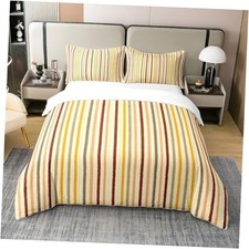Striped 100 Cotton Duvet Cover Bedding Set Farmhouse King Yellow Red
